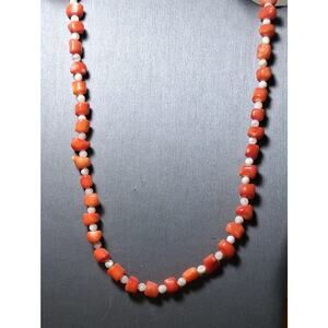 Vintage Coral and White Onyx Beaded Necklace 30"